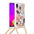 Custodia Silicone Cover Morbida Bling-Bling con Cinghia Cordino Mano S02 per Samsung Galaxy M10S Oro
