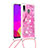 Custodia Silicone Cover Morbida Bling-Bling con Cinghia Cordino Mano S02 per Samsung Galaxy M10S Rosa Caldo