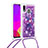 Custodia Silicone Cover Morbida Bling-Bling con Cinghia Cordino Mano S02 per Samsung Galaxy M10S Viola