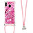 Custodia Silicone Cover Morbida Bling-Bling con Cinghia Cordino Mano S02 per Samsung Galaxy M20 Rosa Caldo