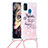 Custodia Silicone Cover Morbida Bling-Bling con Cinghia Cordino Mano S02 per Samsung Galaxy M21 Multicolore