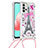 Custodia Silicone Cover Morbida Bling-Bling con Cinghia Cordino Mano S02 per Samsung Galaxy M32 5G Multicolore