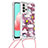 Custodia Silicone Cover Morbida Bling-Bling con Cinghia Cordino Mano S02 per Samsung Galaxy M32 5G Rosso
