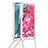 Custodia Silicone Cover Morbida Bling-Bling con Cinghia Cordino Mano S02 per Samsung Galaxy Note 20 5G Rosa Caldo