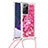 Custodia Silicone Cover Morbida Bling-Bling con Cinghia Cordino Mano S02 per Samsung Galaxy Note 20 Ultra 5G Rosa Caldo