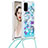 Custodia Silicone Cover Morbida Bling-Bling con Cinghia Cordino Mano S02 per Samsung Galaxy S20 5G Cielo Blu