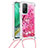 Custodia Silicone Cover Morbida Bling-Bling con Cinghia Cordino Mano S02 per Xiaomi Mi 10T Pro 5G Rosa Caldo