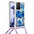 Custodia Silicone Cover Morbida Bling-Bling con Cinghia Cordino Mano S02 per Xiaomi Mi 11T Pro 5G Blu