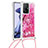 Custodia Silicone Cover Morbida Bling-Bling con Cinghia Cordino Mano S02 per Xiaomi Mi 11T Pro 5G Rosa Caldo