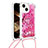 Custodia Silicone Cover Morbida Bling-Bling con Cinghia Cordino Mano S03 per Apple iPhone 13 Rosa Caldo