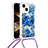 Custodia Silicone Cover Morbida Bling-Bling con Cinghia Cordino Mano S03 per Apple iPhone 14 Plus Blu