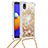 Custodia Silicone Cover Morbida Bling-Bling con Cinghia Cordino Mano S03 per Samsung Galaxy A01 Core Oro