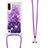 Custodia Silicone Cover Morbida Bling-Bling con Cinghia Cordino Mano S03 per Samsung Galaxy A01 SM-A015 Viola