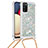 Custodia Silicone Cover Morbida Bling-Bling con Cinghia Cordino Mano S03 per Samsung Galaxy A03s Argento