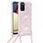 Custodia Silicone Cover Morbida Bling-Bling con Cinghia Cordino Mano S03 per Samsung Galaxy A03s Rosa