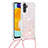 Custodia Silicone Cover Morbida Bling-Bling con Cinghia Cordino Mano S03 per Samsung Galaxy A13 5G Rosa