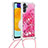 Custodia Silicone Cover Morbida Bling-Bling con Cinghia Cordino Mano S03 per Samsung Galaxy A13 5G Rosa Caldo