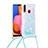 Custodia Silicone Cover Morbida Bling-Bling con Cinghia Cordino Mano S03 per Samsung Galaxy A20s Cielo Blu