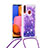 Custodia Silicone Cover Morbida Bling-Bling con Cinghia Cordino Mano S03 per Samsung Galaxy A20s Viola