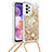 Custodia Silicone Cover Morbida Bling-Bling con Cinghia Cordino Mano S03 per Samsung Galaxy A23 5G Oro