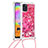 Custodia Silicone Cover Morbida Bling-Bling con Cinghia Cordino Mano S03 per Samsung Galaxy A31 Rosa Caldo