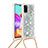 Custodia Silicone Cover Morbida Bling-Bling con Cinghia Cordino Mano S03 per Samsung Galaxy A41 Argento