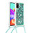 Custodia Silicone Cover Morbida Bling-Bling con Cinghia Cordino Mano S03 per Samsung Galaxy A41 Verde