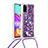 Custodia Silicone Cover Morbida Bling-Bling con Cinghia Cordino Mano S03 per Samsung Galaxy A41 Viola