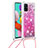 Custodia Silicone Cover Morbida Bling-Bling con Cinghia Cordino Mano S03 per Samsung Galaxy A51 4G Rosa Caldo