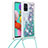 Custodia Silicone Cover Morbida Bling-Bling con Cinghia Cordino Mano S03 per Samsung Galaxy A51 4G Verde