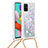Custodia Silicone Cover Morbida Bling-Bling con Cinghia Cordino Mano S03 per Samsung Galaxy A51 5G Argento