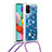 Custodia Silicone Cover Morbida Bling-Bling con Cinghia Cordino Mano S03 per Samsung Galaxy A51 5G Blu