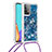 Custodia Silicone Cover Morbida Bling-Bling con Cinghia Cordino Mano S03 per Samsung Galaxy A52s 5G Blu