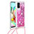 Custodia Silicone Cover Morbida Bling-Bling con Cinghia Cordino Mano S03 per Samsung Galaxy A71 4G A715 Rosa Caldo