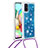 Custodia Silicone Cover Morbida Bling-Bling con Cinghia Cordino Mano S03 per Samsung Galaxy A71 5G Blu
