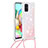 Custodia Silicone Cover Morbida Bling-Bling con Cinghia Cordino Mano S03 per Samsung Galaxy A71 5G Rosa
