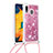 Custodia Silicone Cover Morbida Bling-Bling con Cinghia Cordino Mano S03 per Samsung Galaxy M10S Rosso