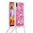Custodia Silicone Cover Morbida Bling-Bling con Cinghia Cordino Mano S03 per Samsung Galaxy M11 Rosa Caldo