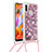 Custodia Silicone Cover Morbida Bling-Bling con Cinghia Cordino Mano S03 per Samsung Galaxy M11 Rosso