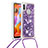 Custodia Silicone Cover Morbida Bling-Bling con Cinghia Cordino Mano S03 per Samsung Galaxy M11 Viola