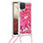 Custodia Silicone Cover Morbida Bling-Bling con Cinghia Cordino Mano S03 per Samsung Galaxy M12 Rosa Caldo