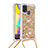Custodia Silicone Cover Morbida Bling-Bling con Cinghia Cordino Mano S03 per Samsung Galaxy M21s Oro