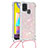 Custodia Silicone Cover Morbida Bling-Bling con Cinghia Cordino Mano S03 per Samsung Galaxy M21s Rosa