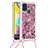 Custodia Silicone Cover Morbida Bling-Bling con Cinghia Cordino Mano S03 per Samsung Galaxy M21s Rosso