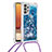 Custodia Silicone Cover Morbida Bling-Bling con Cinghia Cordino Mano S03 per Samsung Galaxy M32 5G Blu