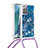 Custodia Silicone Cover Morbida Bling-Bling con Cinghia Cordino Mano S03 per Samsung Galaxy Note 20 5G Blu
