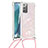 Custodia Silicone Cover Morbida Bling-Bling con Cinghia Cordino Mano S03 per Samsung Galaxy Note 20 5G Rosa