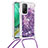 Custodia Silicone Cover Morbida Bling-Bling con Cinghia Cordino Mano S03 per Xiaomi Mi 10T 5G Viola