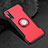 Custodia Silicone e Plastica Opaca Cover con Anello Supporto per Huawei P20 Pro Rosso
