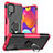Custodia Silicone e Plastica Opaca Cover con Magnetico Anello Supporto J01X per Samsung Galaxy F62 5G Rosa Caldo